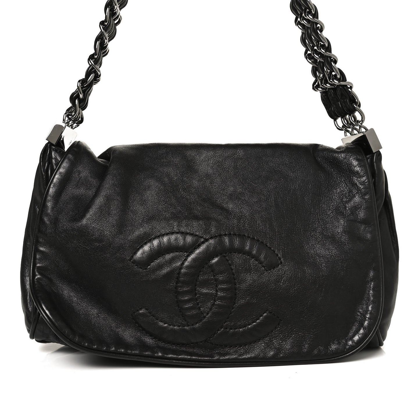 Calfskin Large Rock and Chain Flap Black