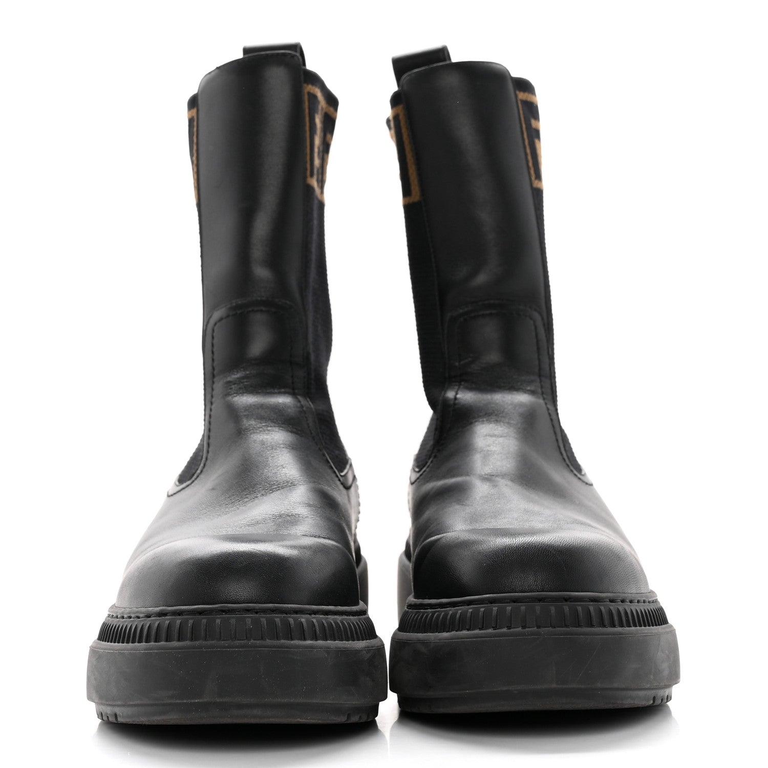 Fendi Fabric Jacquard FF Calfskin Domino Chelsea Boots 39 Black Tobacco 2 of 18