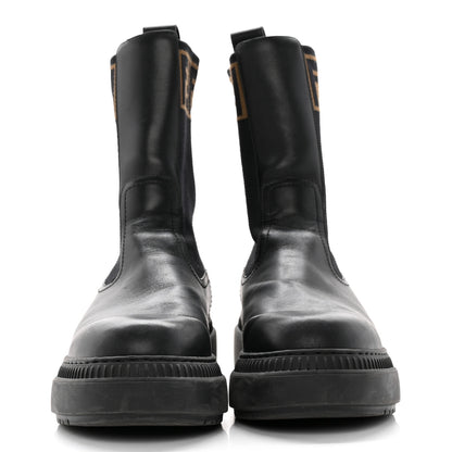 Fendi Fabric Jacquard FF Calfskin Domino Chelsea Boots 39 Black Tobacco 2 of 18