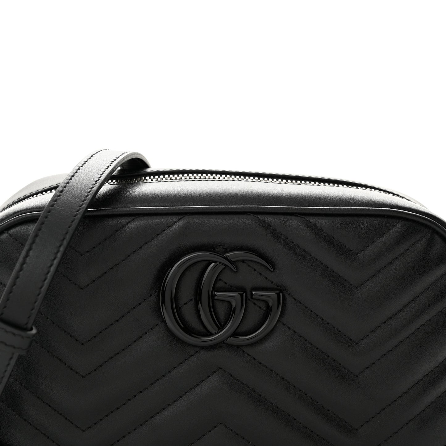 Calfskin Matelasse Monochrome Small GG Marmont Chain Shoulder Bag Black