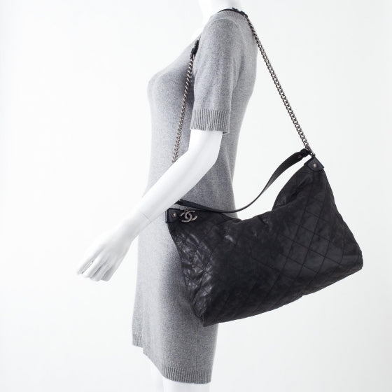 Iridescent Calfskin Coco Daily Hobo Black