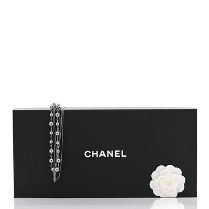 Chanel Pearl Bead Multi Strand CC Long Necklace Silver Grey 7 of 7