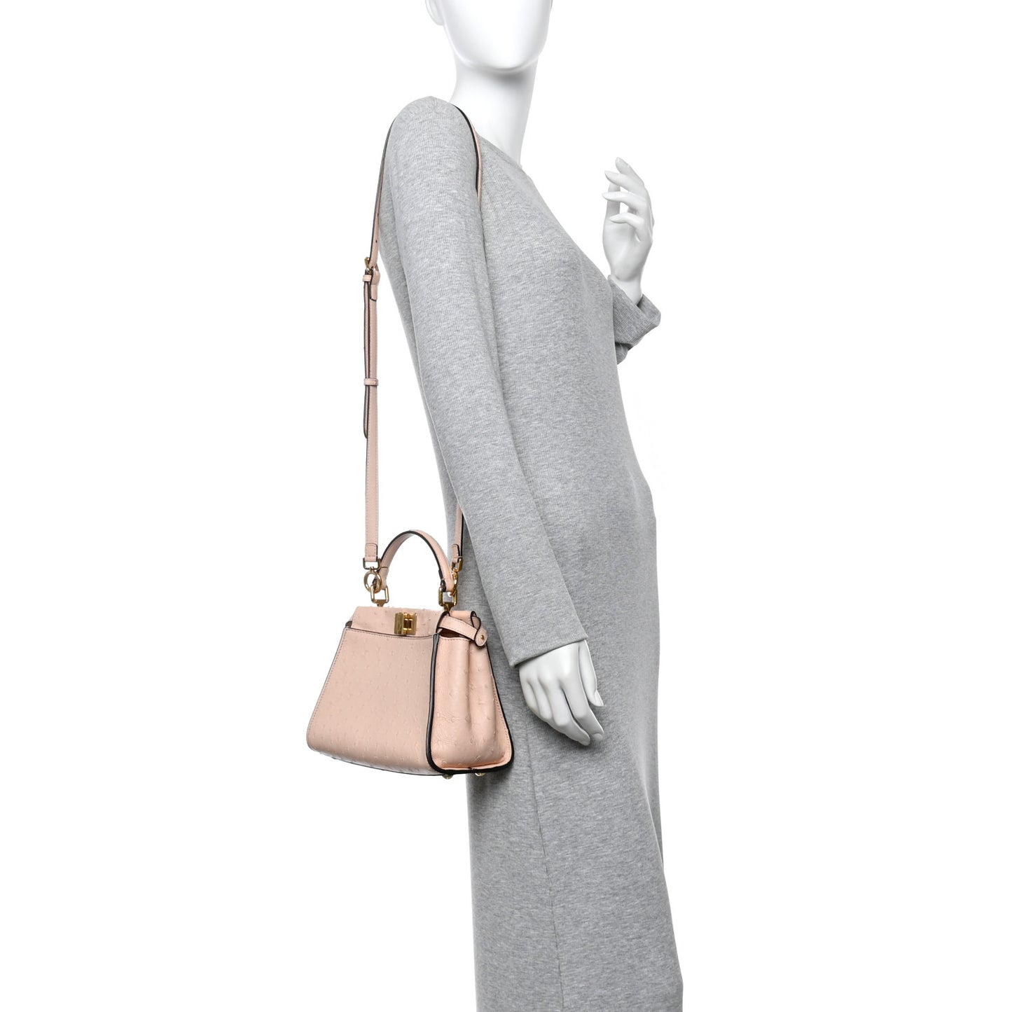Ostrich Shiny Nappa Mini Peekaboo Iconic Satchel Poudre