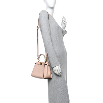 Fendi Ostrich Shiny Nappa Mini Peekaboo Iconic Satchel Poudre 2 of 19