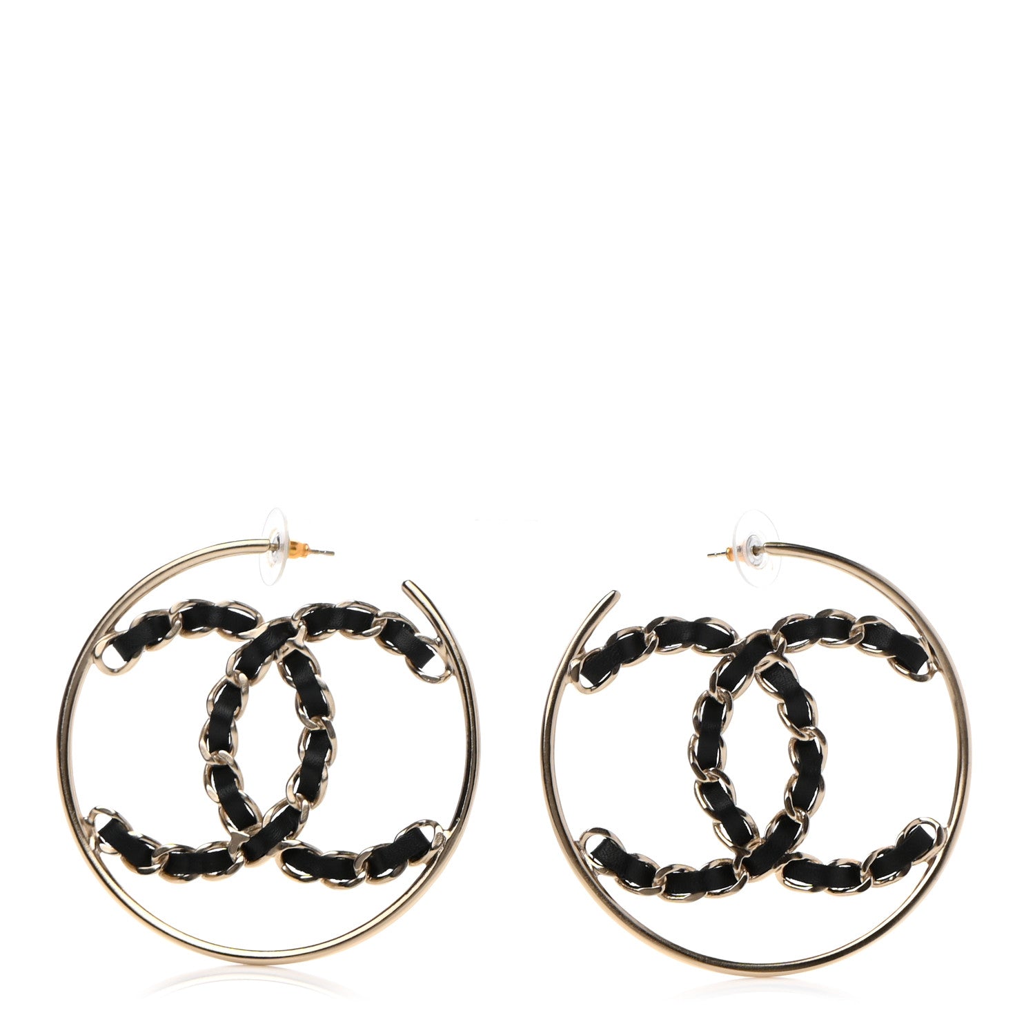 Chanel Lambskin CC Chain Hoop Earrings Black Gold 1 of 9