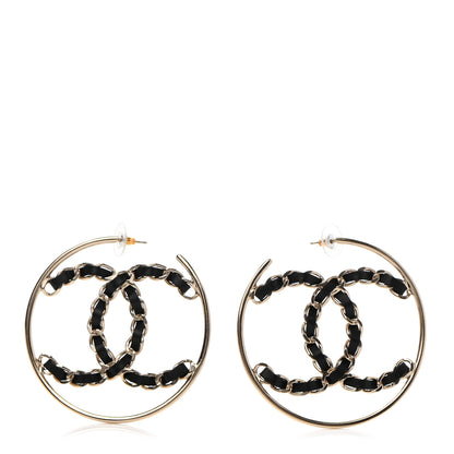 Chanel Lambskin CC Chain Hoop Earrings Black Gold 1 of 9