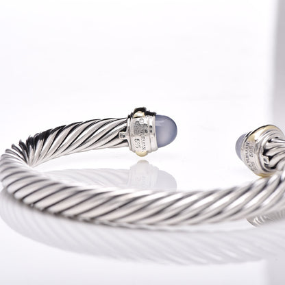 David Yurman Sterling Silver 14K Yellow Gold Chalcedony 7mm Cable Classics Bracelet 4 of 5