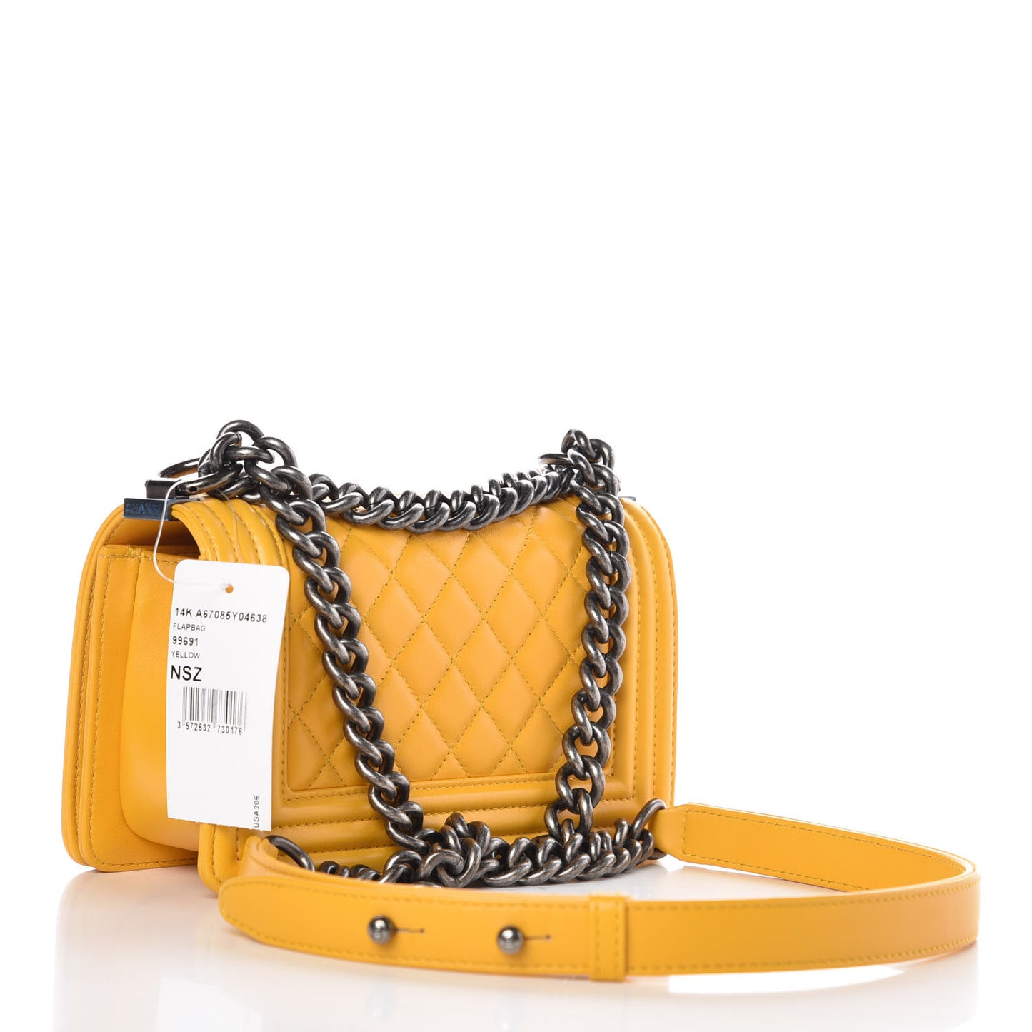 Lambskin Quilted Small Boy Flap Yellow