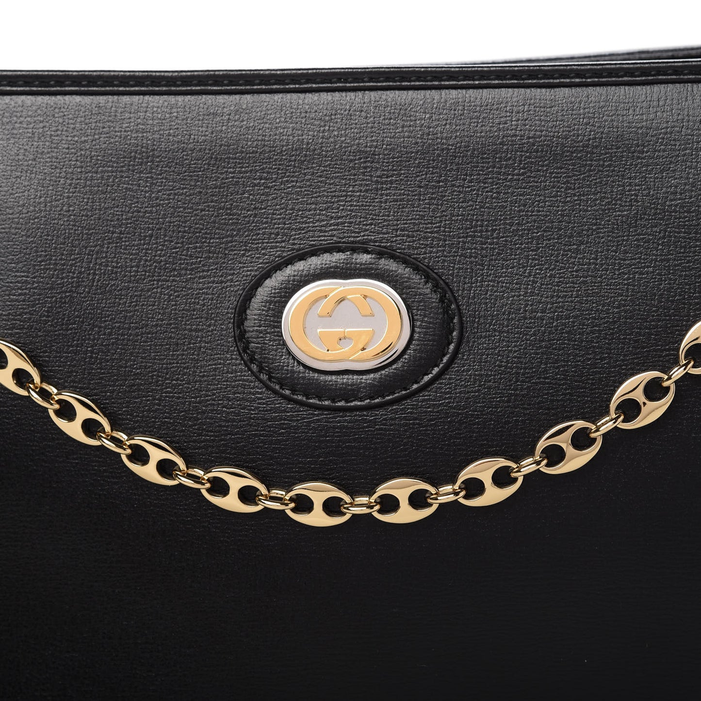 Azalea Calfskin Small Marina Open Top Chain Shoulder Bag Black