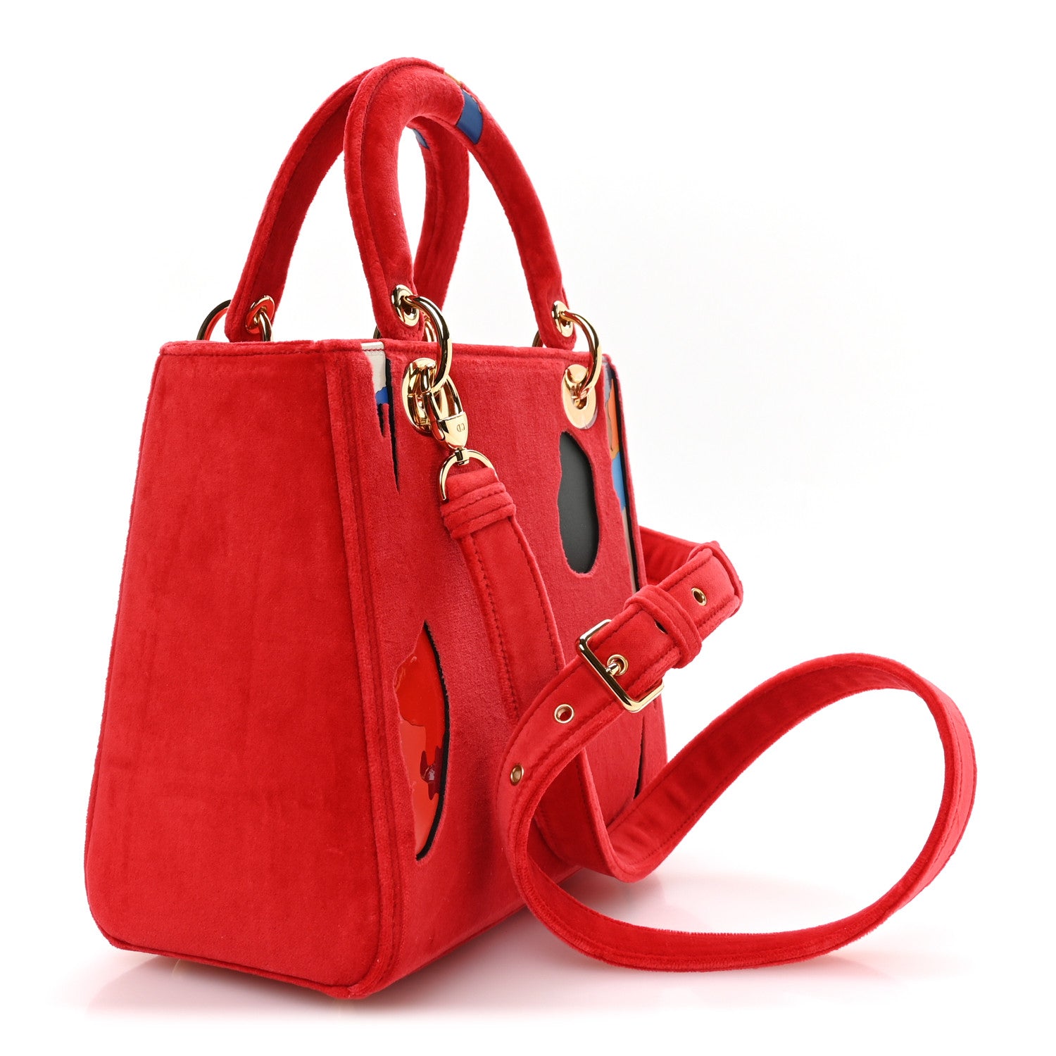 Christian Dior X SHARA HUGHES Velvet Calfskin Printed Medium Lady Dior Art Red Multicolor 3 of 10