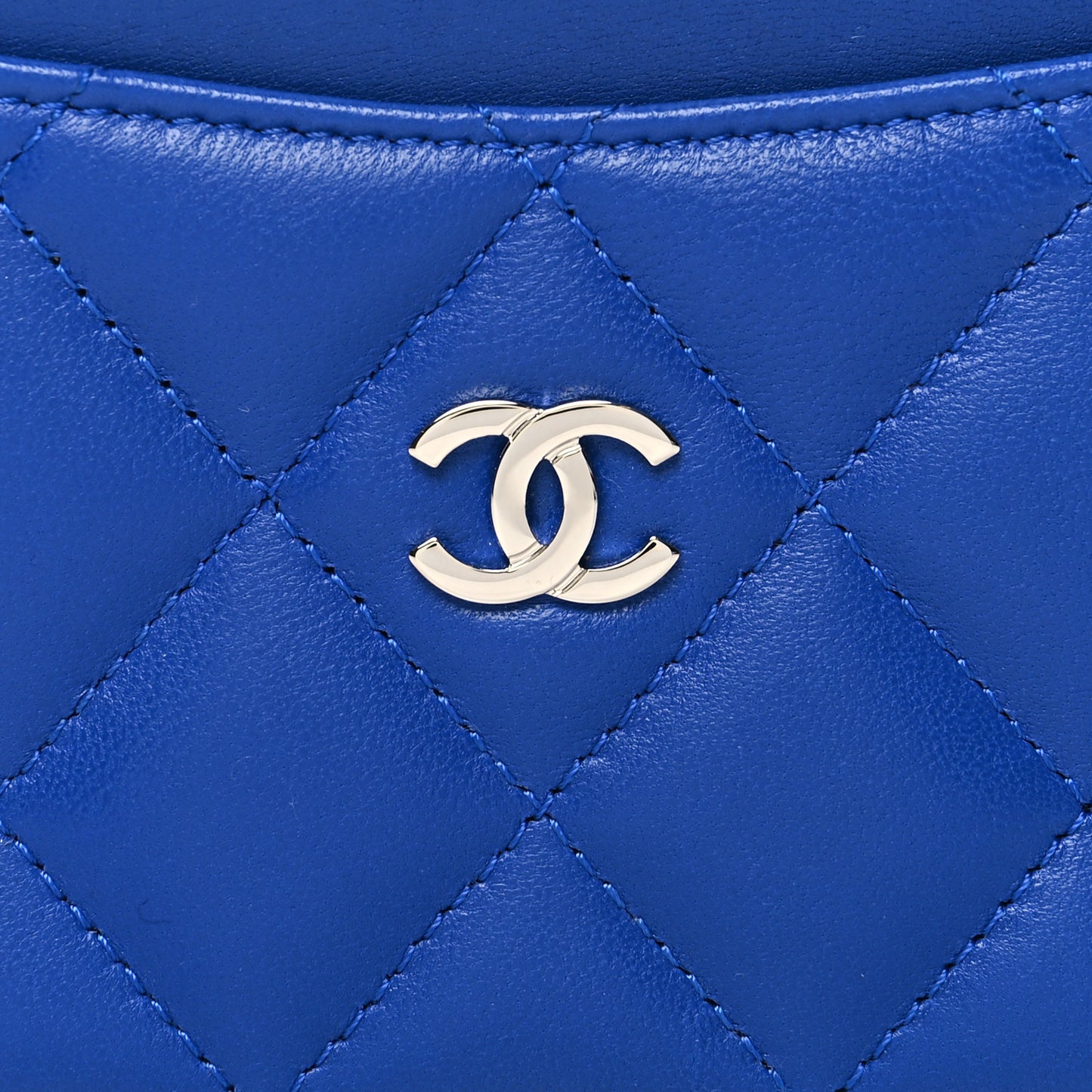 Lambskin Quilted Card Holder Blue