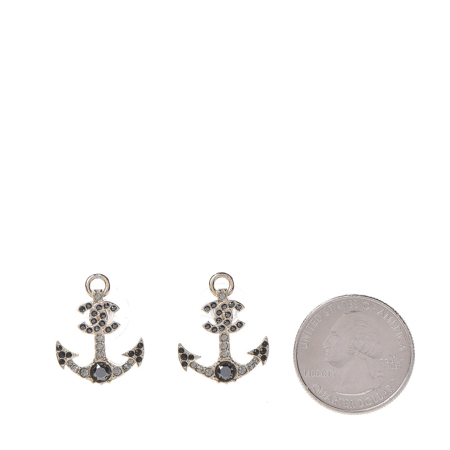 Crystal CC Anchor Earrings Gold Black Grey