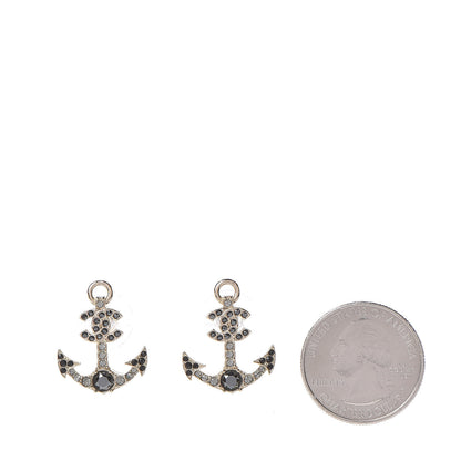 Chanel Crystal CC Anchor Earrings Gold Black Grey 2 of 5
