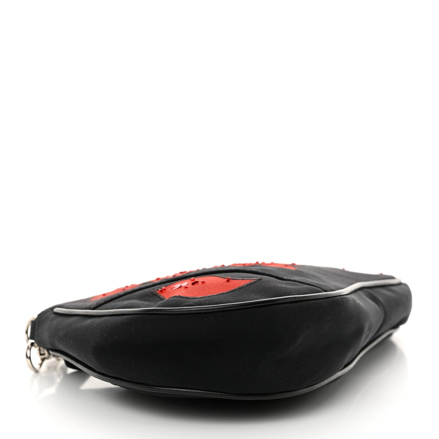 Canvas Stitched Flower Sequins Mini Saddle Pochette Black Red