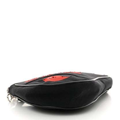 Christian Dior Canvas Stitched Flower Sequins Mini Saddle Pochette Black Red 4 of 11