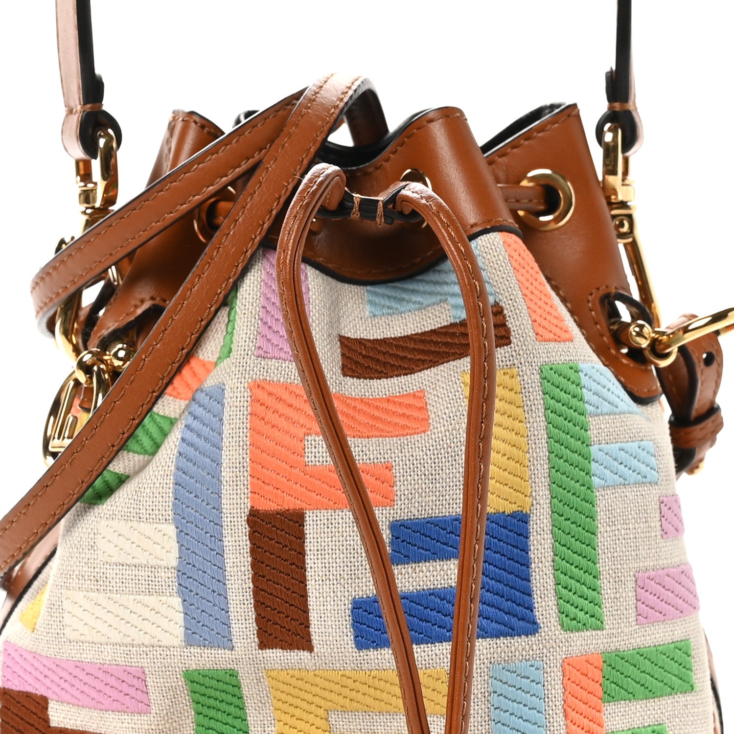 Fendi Kuban Canvas Vitello King F is Fendi FF Embroidered Mini Mon Tresor Bucket Bag Multicolor Cuoio 8 of 10