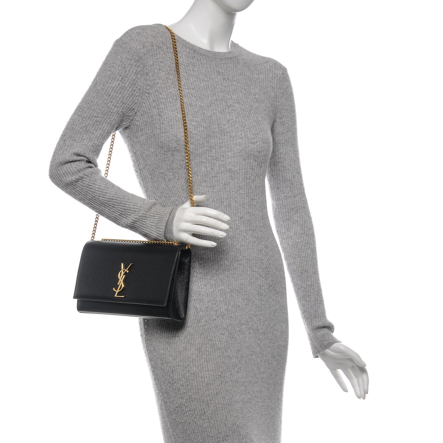 Saint Laurent Grain De Poudre Medium Classic Monogram Kate Satchel Black 2 of 6