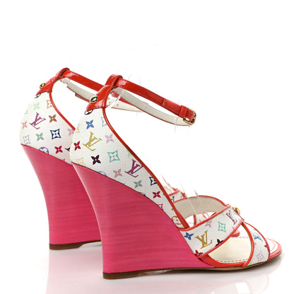 Louis Vuitton Monogram Multicolor Wedge Sandals 39 White Pink 4 of 8