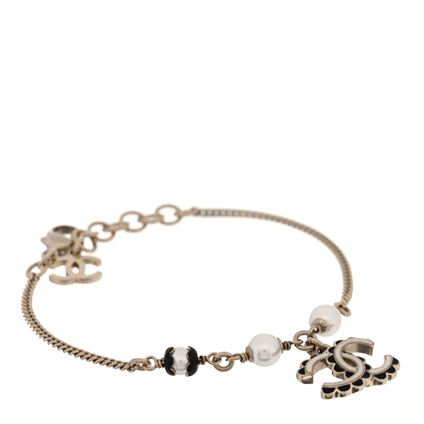 Metal Enamel Pearl CC Bracelet Gold Black White