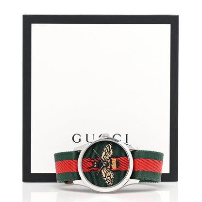 Gucci Stainless Steel Nylon 38mm Le Marche Des Merveilles Bee Quartz Watch Green 5 of 5