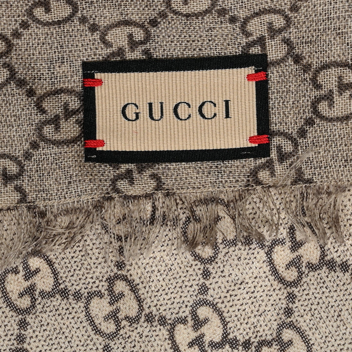 Wool GG Monogram Web Webole Scarf Beige Dark Green