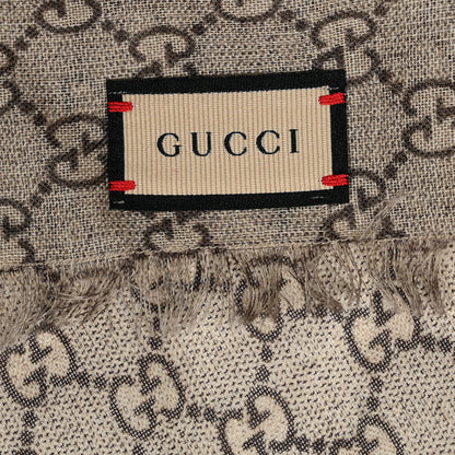 Gucci Wool GG Monogram Web Webole Scarf Beige Dark Green 4 of 5