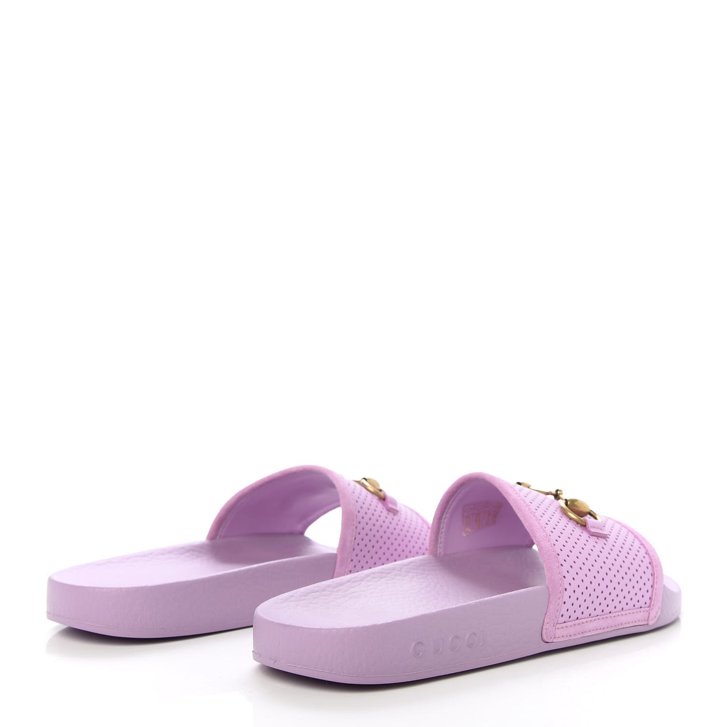 Suede Perforated Horsebit Slide Sandals 39 Malva