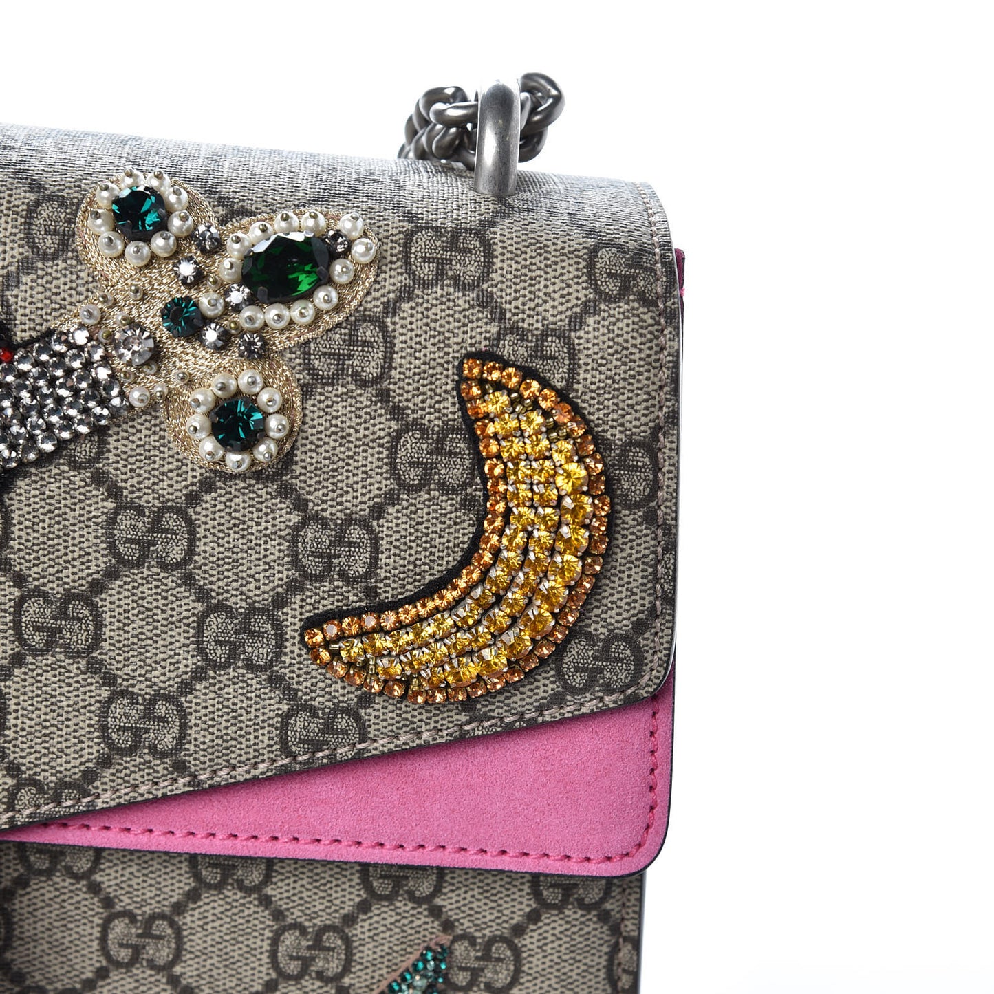 GG Supreme Monogram Suede Pierced Heart Embroidered Medium Dionysus Shoulder Bag Beige Ebony Pink Tropical Flower