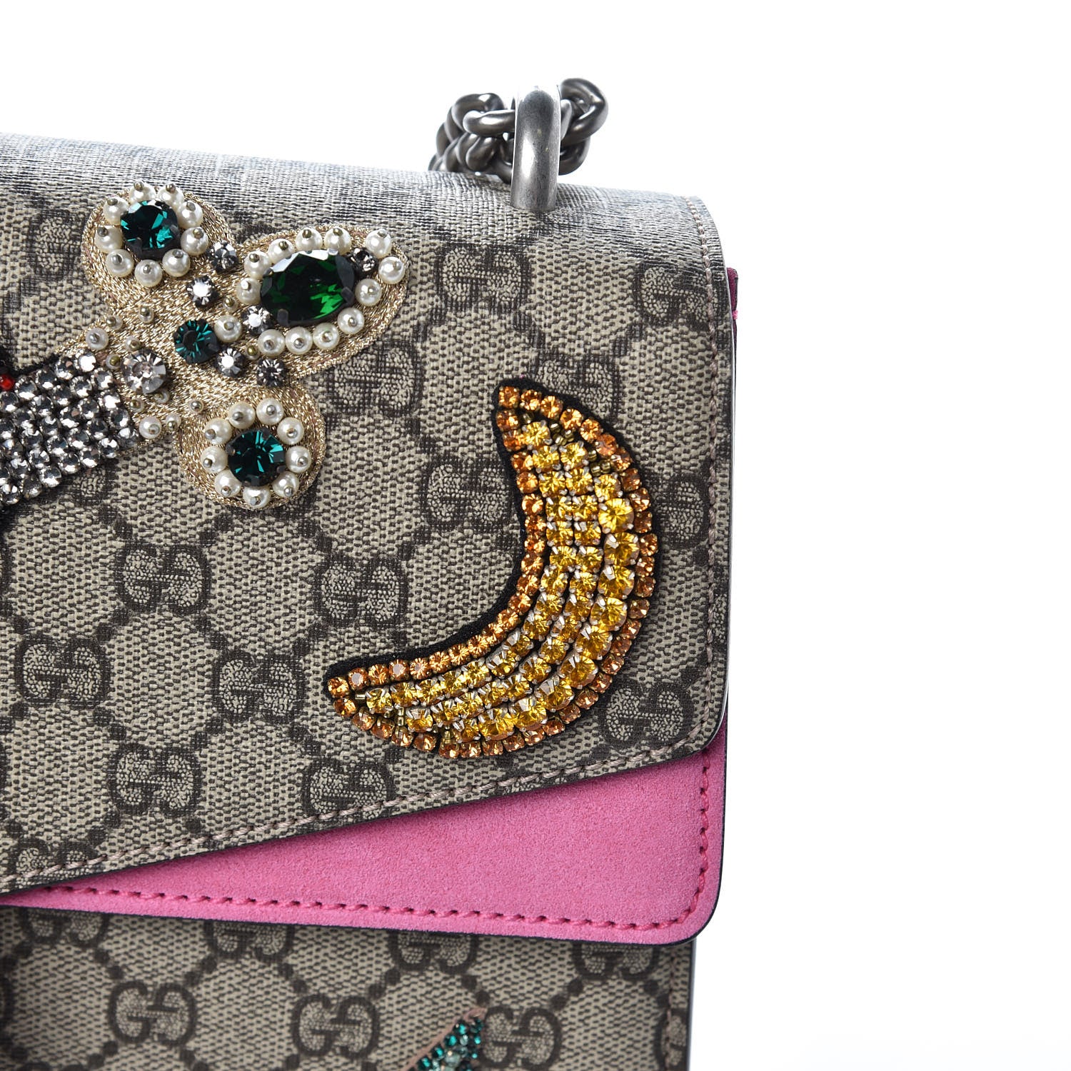 Gucci GG Supreme Monogram Suede Pierced Heart Embroidered Medium Dionysus Shoulder Bag Beige Ebony Pink Tropical Flower 18 of 18