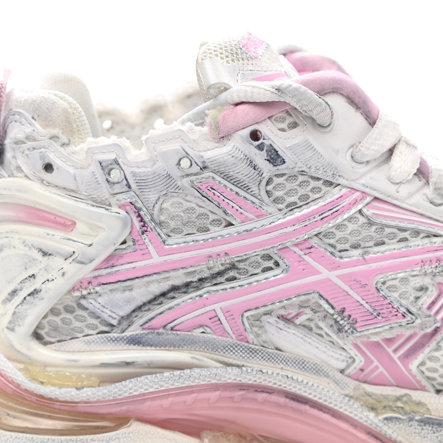 Balenciaga Mesh Rubber Distressed Womens Runner Sneakers 37 White Pink Beige 12 of 13