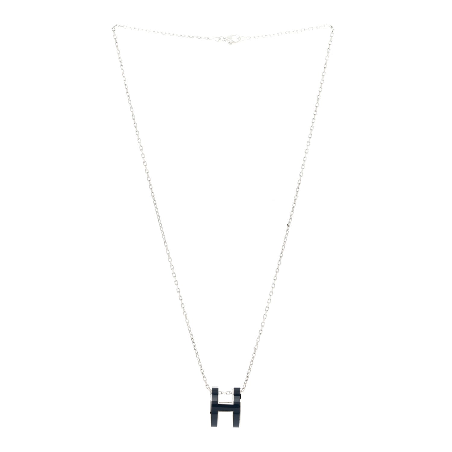 Hermes Lacquered Palladium Pop H Pendant Necklace Bleu Abysse 3 of 8