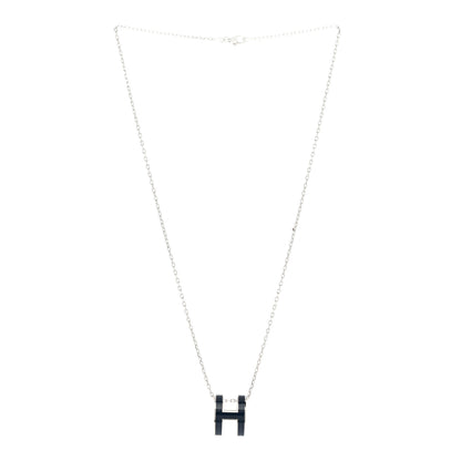 Hermes Lacquered Palladium Pop H Pendant Necklace Bleu Abysse 3 of 8
