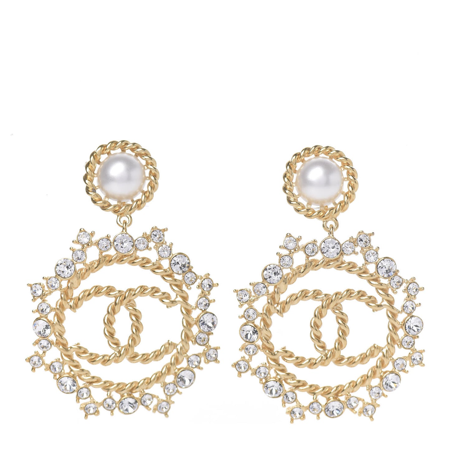 Pearl Crystal CC-Casino Clip On Earrings Gold