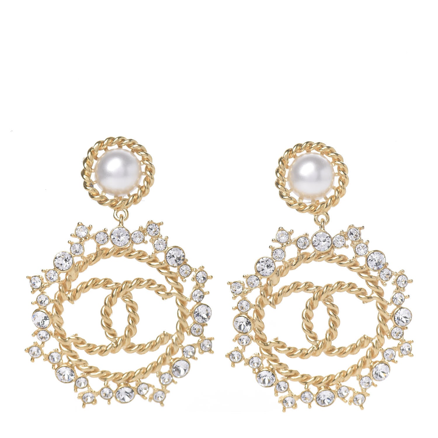 Chanel Pearl Crystal CC-Casino Clip On Earrings Gold 1 of 3