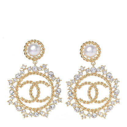 Chanel Pearl Crystal CC-Casino Clip On Earrings Gold 1 of 3