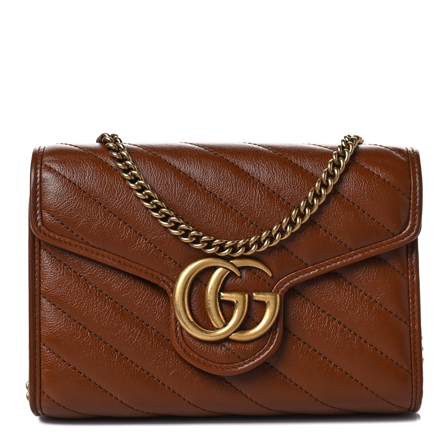 Gucci Azalea Calfskin Matelasse Diagonal GG Marmont Chain Wallet Cuir 1 of 6