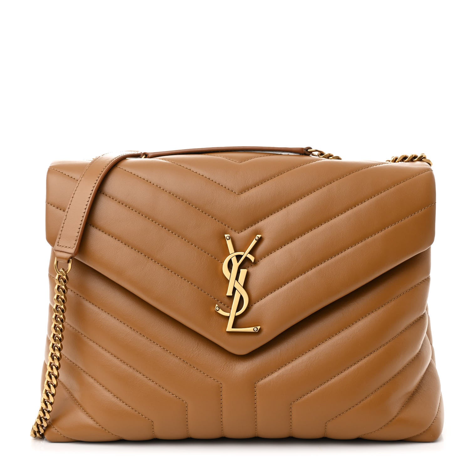 Saint Laurent Calfskin Y Quilted Monogram Medium Loulou Chain Satchel Dark Natural 1 of 11