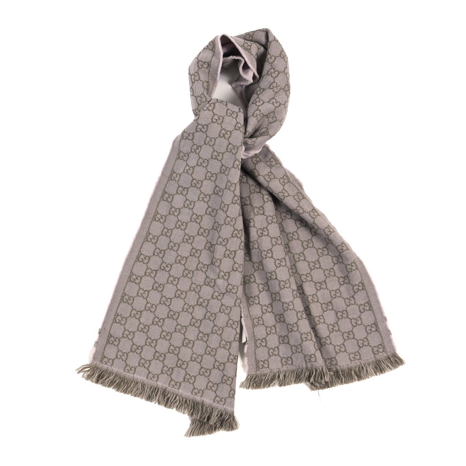 Gucci Wool GG Monogram Half GG Fringe Scarf Pink Beige 1 of 6