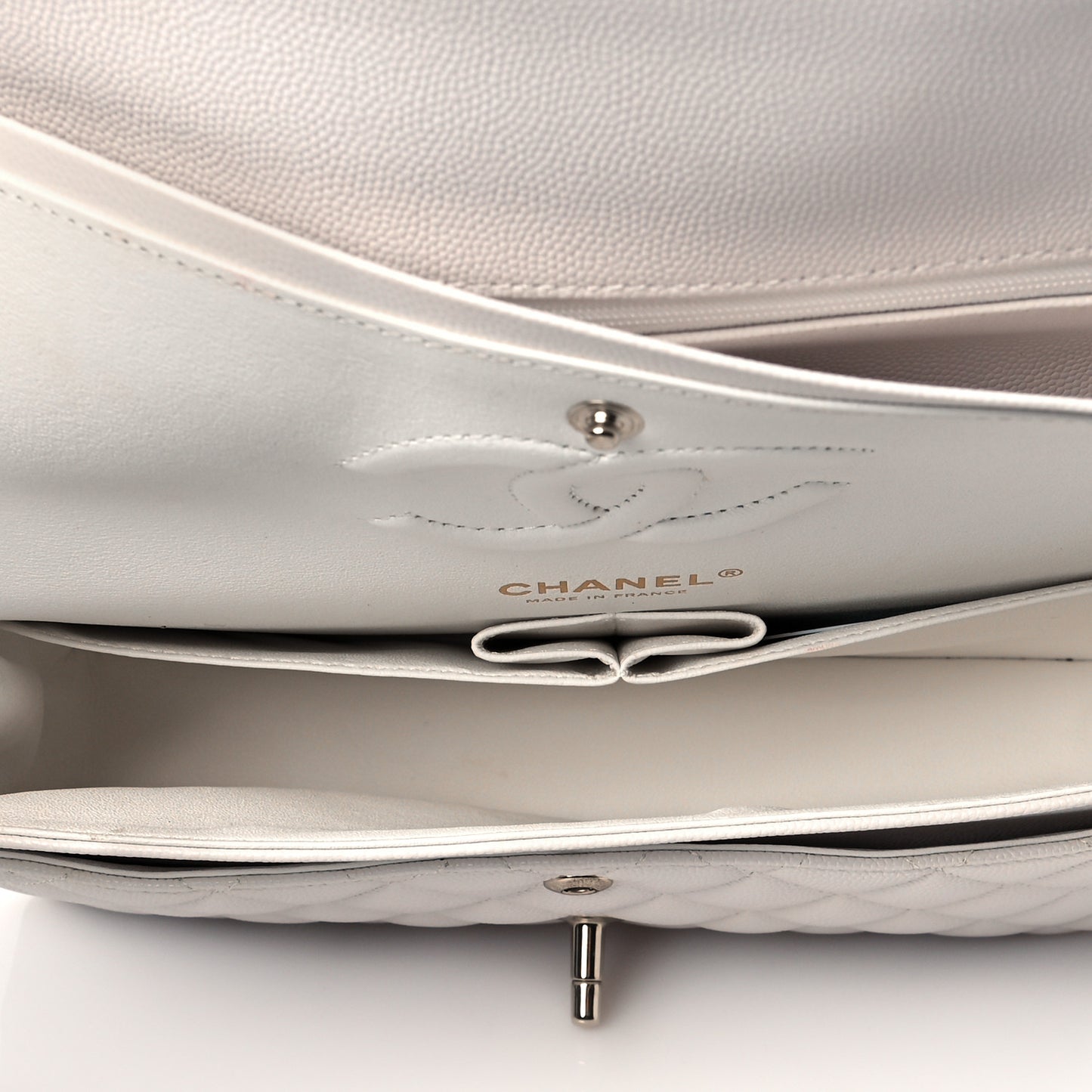 Caviar Quilted Medium Double Flap White