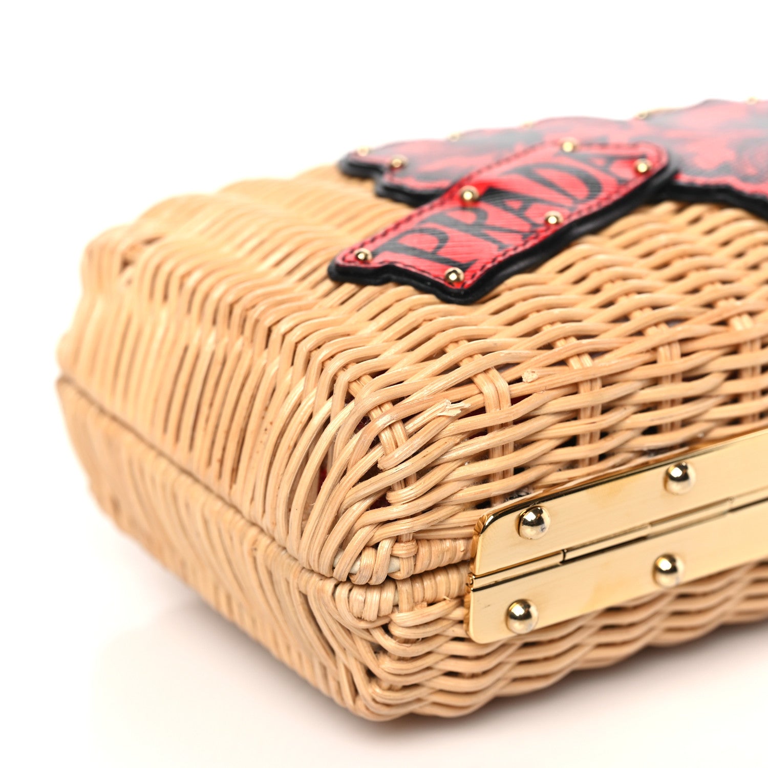 Prada Wicker Saffiano Hibiscus Print Crossbody Clutch Rosso 7 of 8