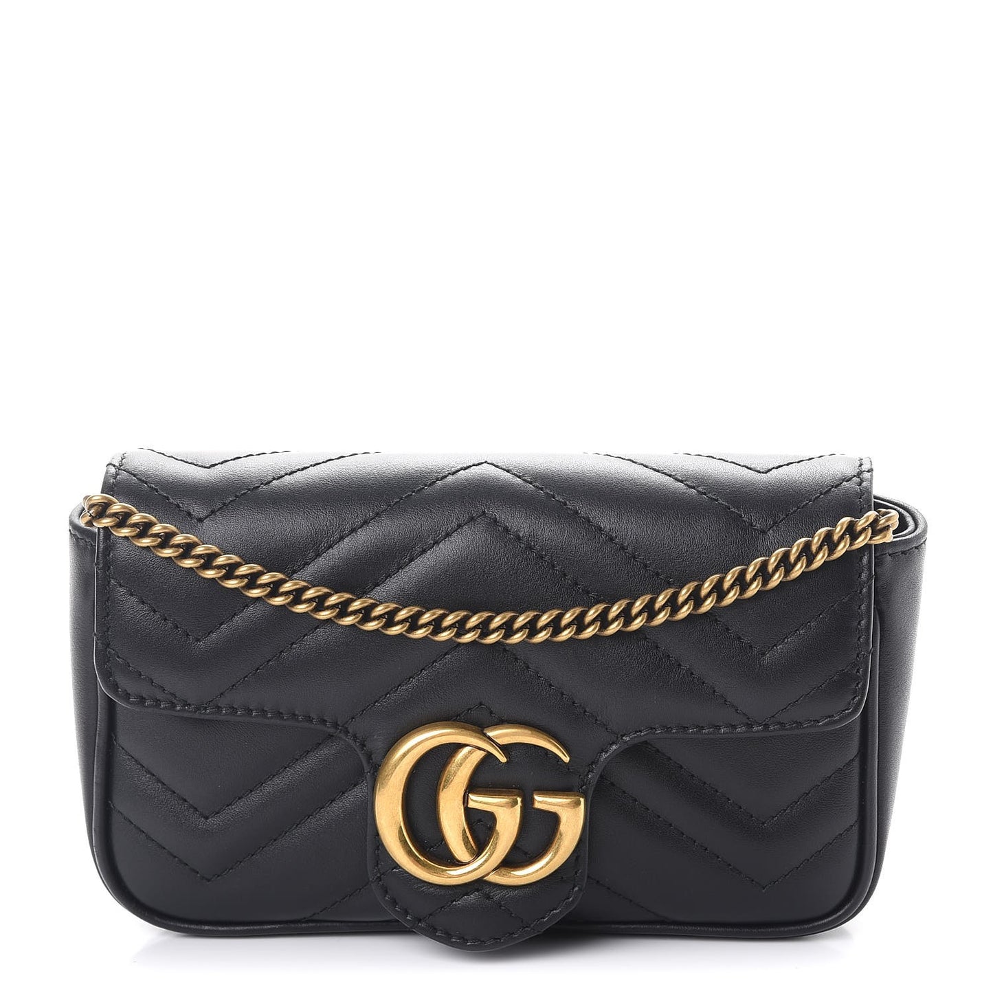 Calfskin Matelasse Super Mini GG Marmont Shoulder Bag Black