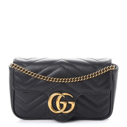 Gucci Calfskin Matelasse Super Mini GG Marmont Shoulder Bag Black 1 of 10