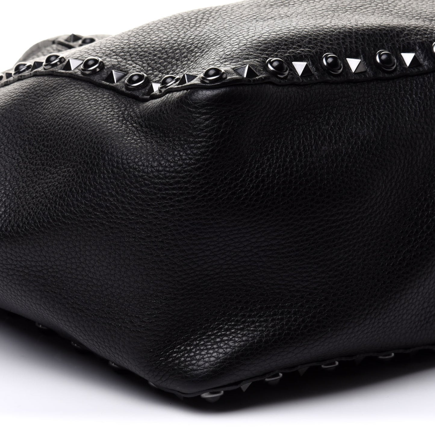 Grained Calfskin Medium Rolling Rockstud Reversible Tote Black