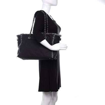 Chanel Canvas Stitched Tweed Large Tote Black 2 of 17
