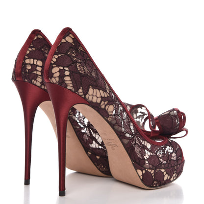 Valentino Garavani Satin Lace Couture Bow Peep Toe 30/125mm Platform Pumps 40.5 Rubino Carne 4 of 7
