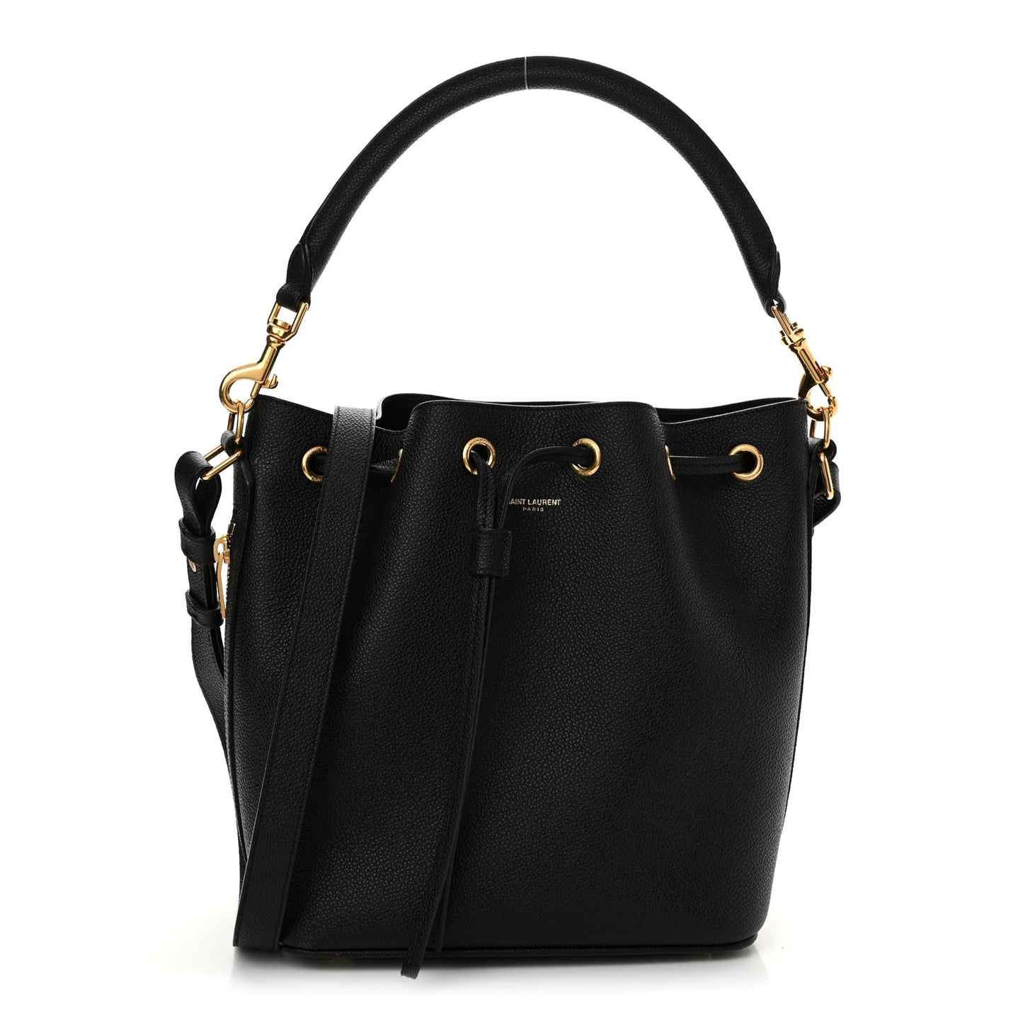 Grained Calfskin Medium Emmanuelle Bucket Bag Black