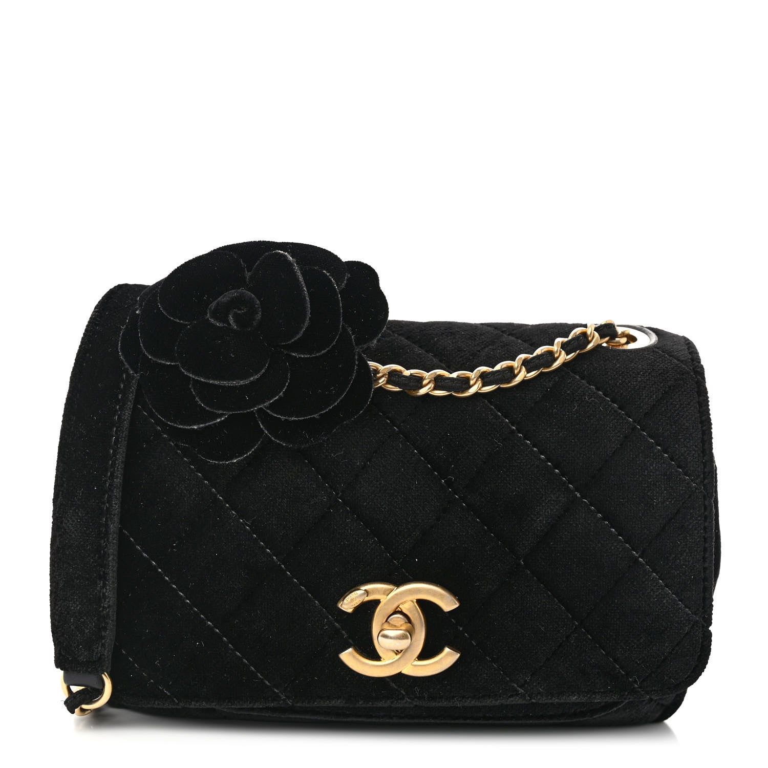 Chanel Velvet Quilted Small Camellia Flap Black 1 of 10