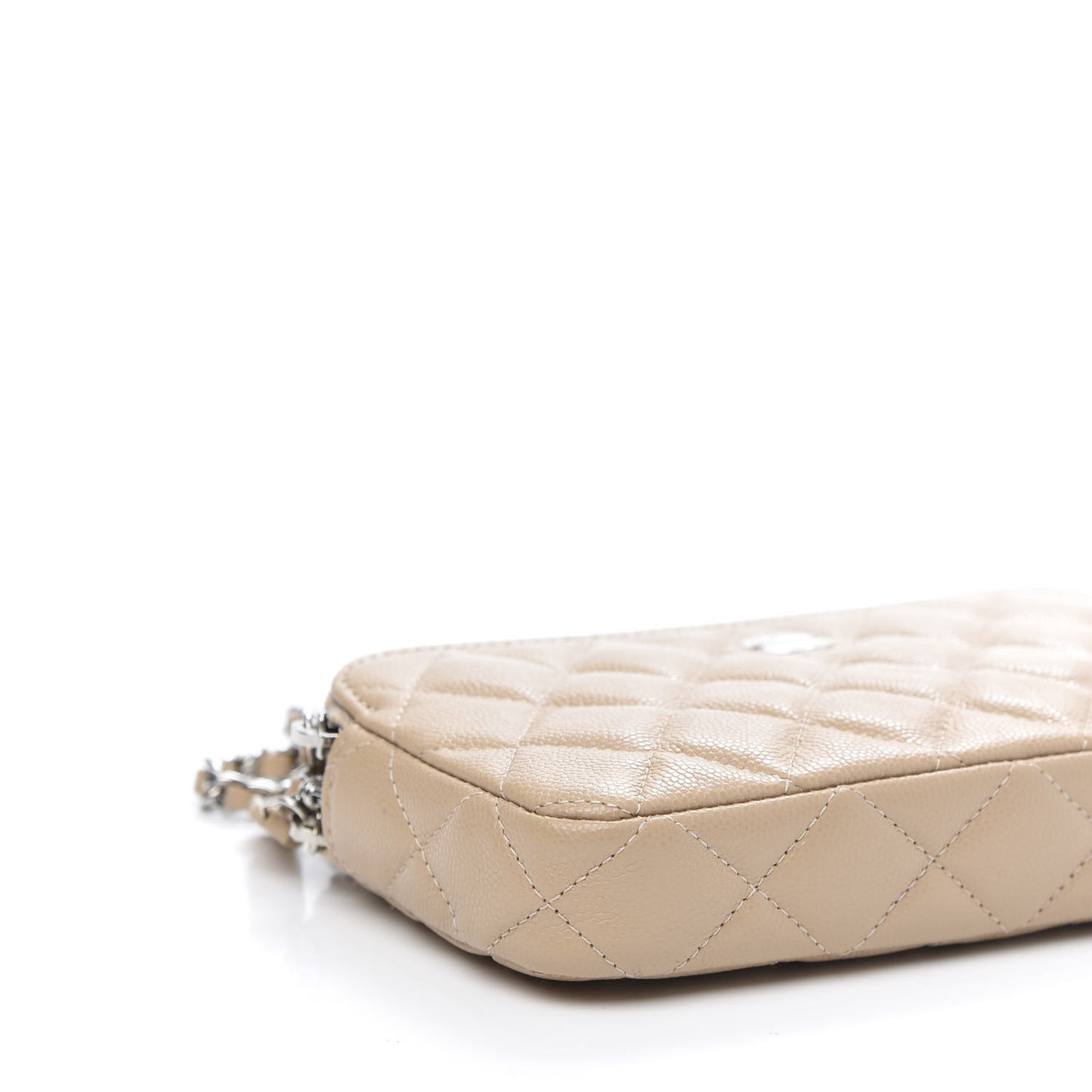 Caviar Quilted Small Clutch With Chain Beige