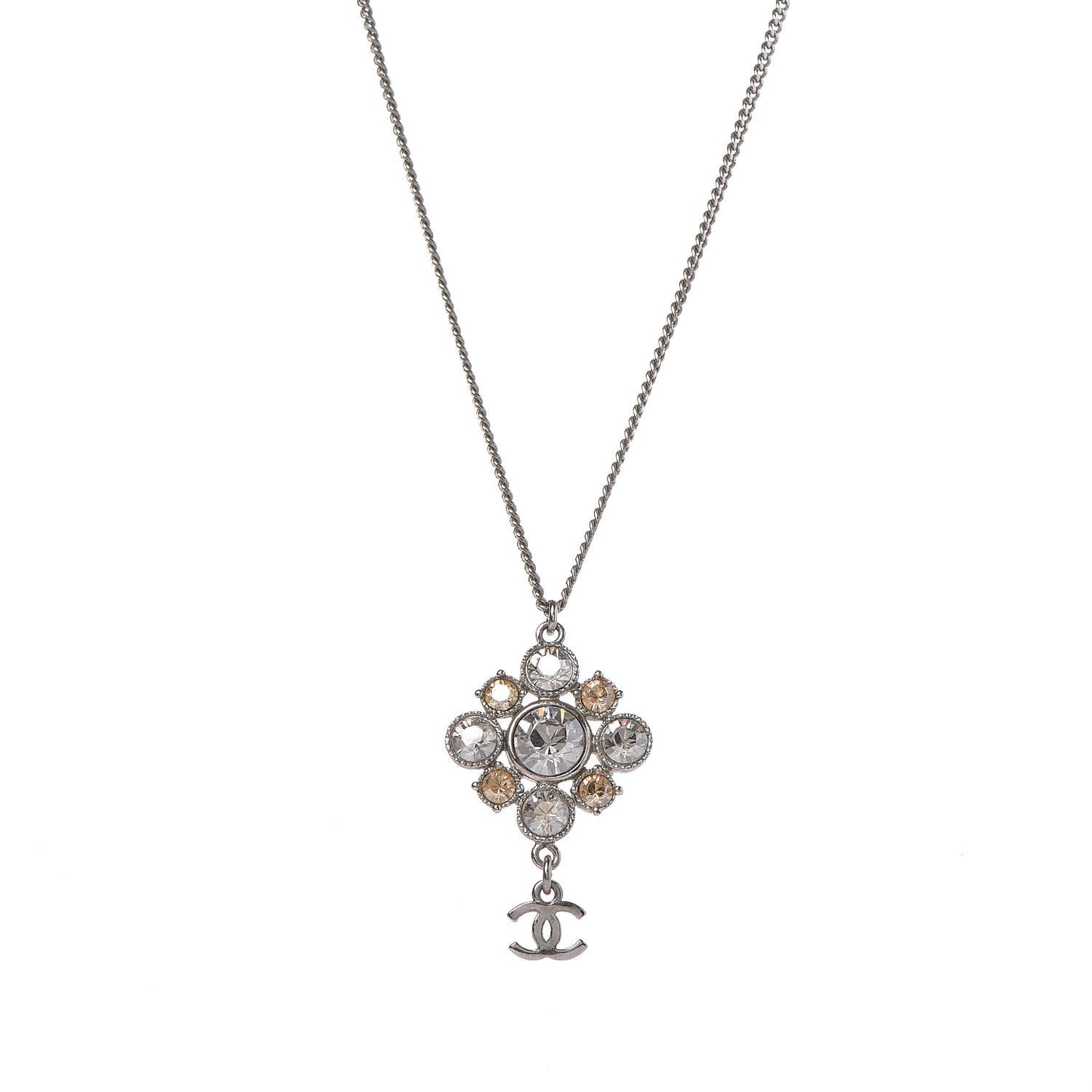 Crystal CC Drop Pendant Necklace Silver