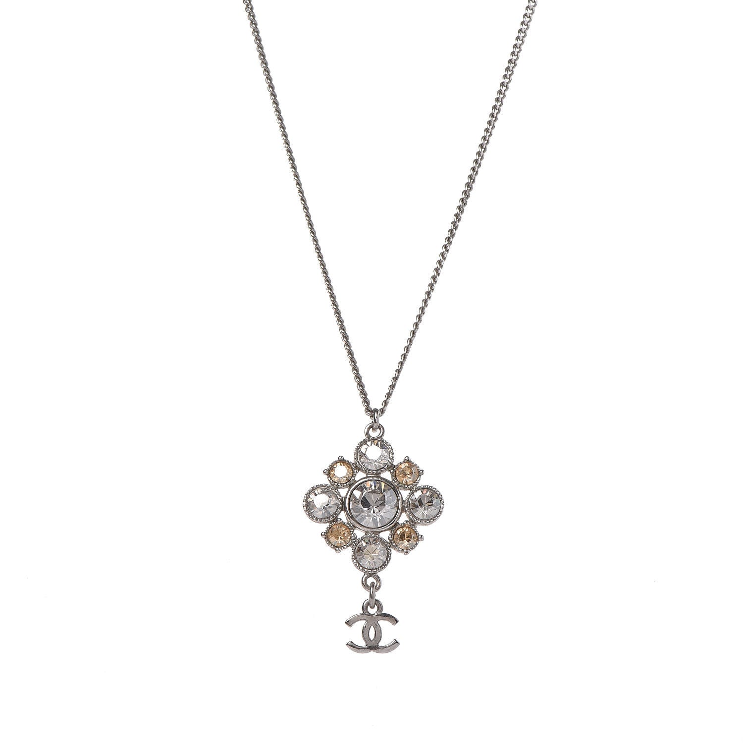 Chanel Crystal CC Drop Pendant Necklace Silver 1 of 4
